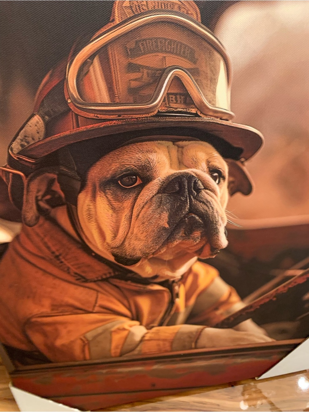 NWT Brown Bulldog Firefighter Canvas Wall Art - Home Art